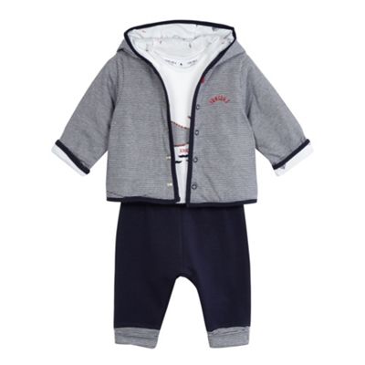Baby boys' navy whale applique hoodie, t-shirt and shorts set
